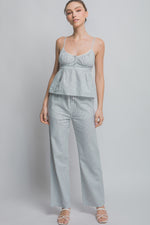 Lover in Linen Drawstring Waist Stripe Pant - Sage