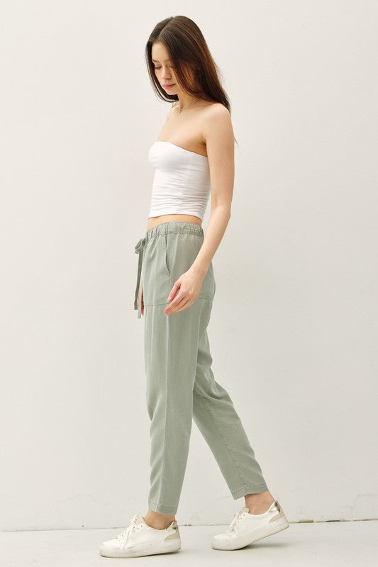 Coastline Slim Leg Tensel Pants- Fog