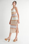 Peachy Keen Spaghetti Strap Knit Bodycon Dress - Taupe/ Multi