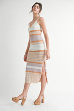 Peachy Keen Spaghetti Strap Knit Bodycon Dress - Taupe/ Multi