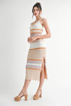 Peachy Keen Spaghetti Strap Knit Bodycon Dress - Taupe/ Multi