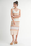 Peachy Keen Spaghetti Strap Knit Bodycon Dress - Taupe/ Multi