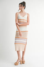 Peachy Keen Spaghetti Strap Knit Bodycon Dress - Taupe/ Multi