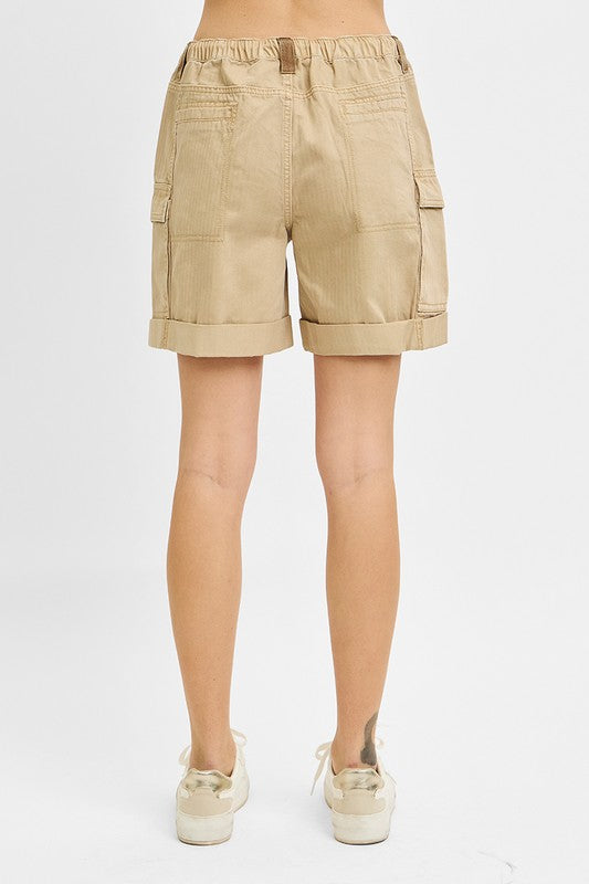 Risen Cargo Shorts Elastic Waist- Khaki