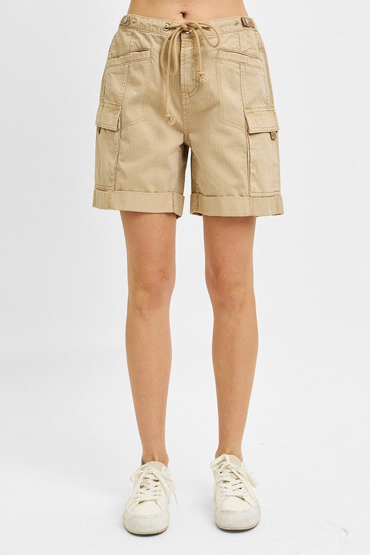 Risen Cargo Shorts Elastic Waist- Khaki