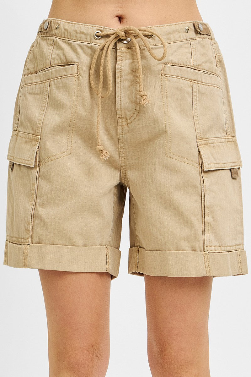 Risen Cargo Shorts Elastic Waist- Khaki