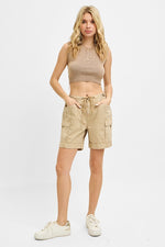 Risen Cargo Shorts Elastic Waist- Khaki