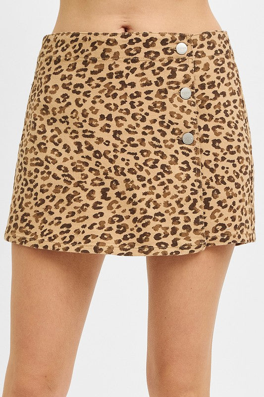 Risen Jeans Cheetah Print Skort- Taupe/Brown
