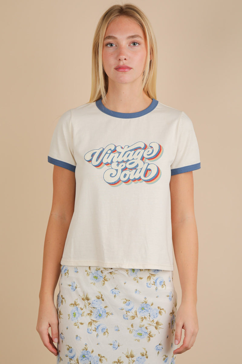 Vintage Soul Crew Neck Tee- Cream/Navy