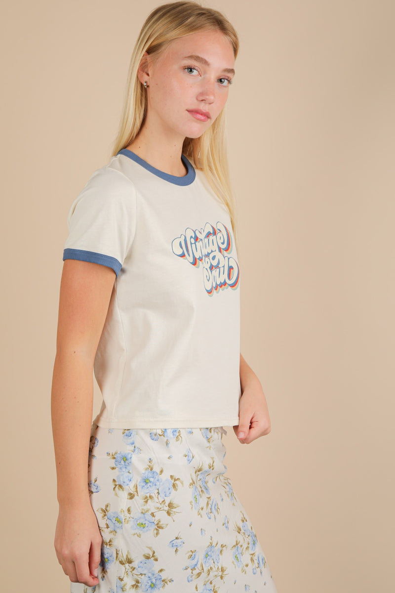 Vintage Soul Crew Neck Tee- Cream/Navy