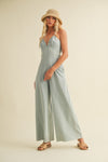 Forever Young Open Back Denim Jumpsuit - Light Wash