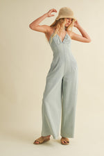 Forever Young Open Back Denim Jumpsuit - Light Wash