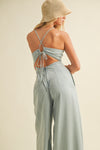 Forever Young Open Back Denim Jumpsuit - Light Wash