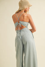 Forever Young Open Back Denim Jumpsuit - Light Wash