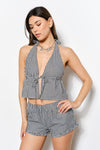 Get Rowdy Halter Neck Gingham Top-Black/White