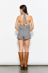Get Rowdy Halter Neck Gingham Top-Black/White