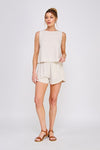 Seashell Softie Linen Lace Trim Top- Natural