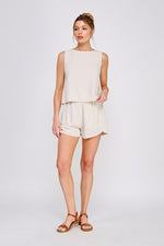 Seashell Softie Linen Lace Trim Top- Natural