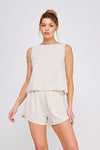 Seashell Softie Linen Lace Trim Top- Natural