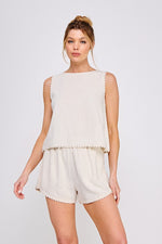 Seashell Softie Linen Lace Trim Top- Natural