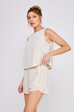 Seashell Softie Linen Lace Trim Top- Natural