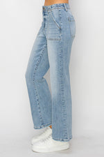 Risen Jeans High Rise Cropped Patch Pocket Jeans- Light Wash