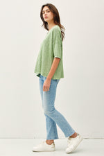 Sweet Dispositions Half Sleeve Knit V-Neck Top (Extended Sizes)- Sage