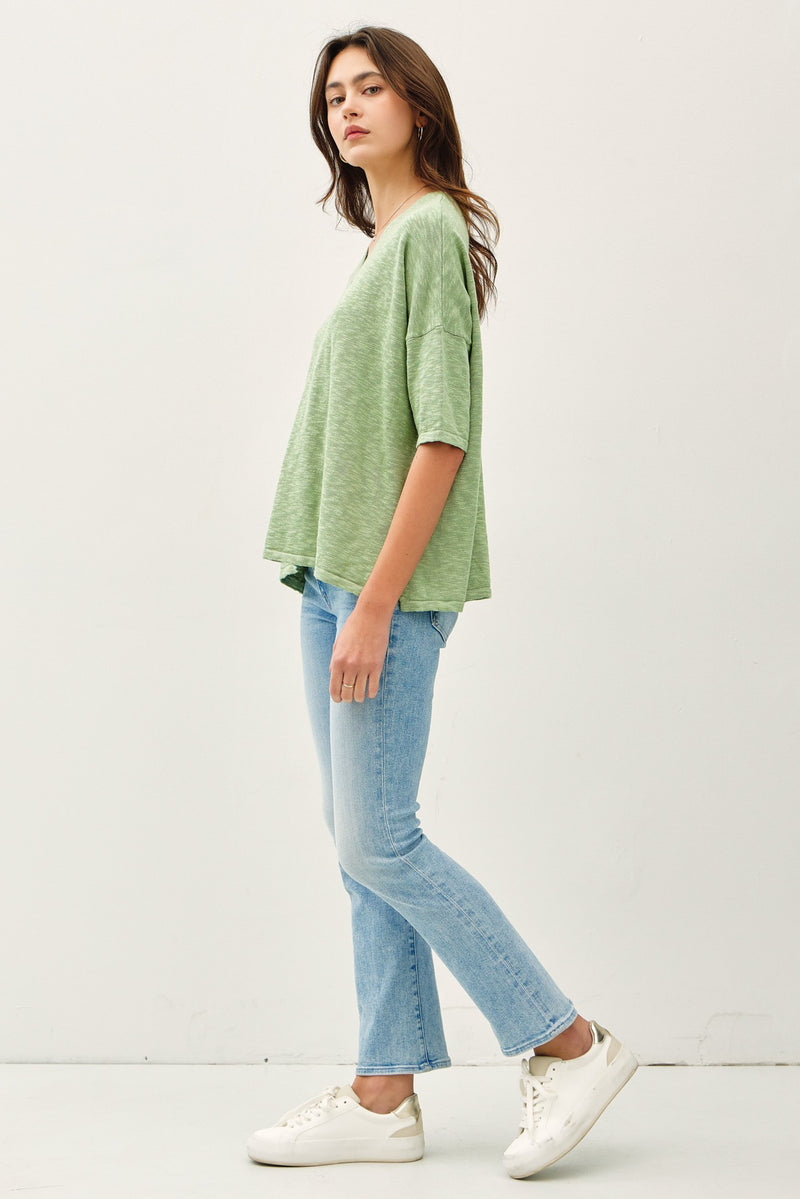 Sweet Dispositions Half Sleeve Knit V-Neck Top (Extended Sizes)- Sage