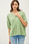 Sweet Dispositions Half Sleeve Knit V-Neck Top (Extended Sizes)- Sage