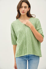 Sweet Dispositions Half Sleeve Knit V-Neck Top (Extended Sizes)- Sage