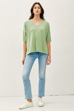 Sweet Dispositions Half Sleeve Knit V-Neck Top (Extended Sizes)- Sage