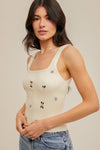 Flora Mae Tank Top W/ Floral Embroidery- Ivory