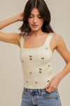 Flora Mae Tank Top W/ Floral Embroidery- Ivory