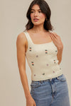 Flora Mae Tank Top W/ Floral Embroidery- Ivory