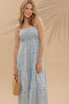Coastal Labyrinth Empire Waist Tiered Midi Dress- Sky