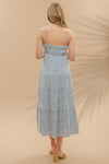 Coastal Labyrinth Empire Waist Tiered Midi Dress- Sky
