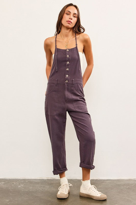 Misty Meadow Linen Jumpsuit - Gray