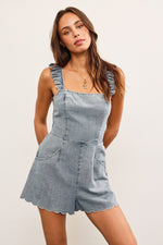 Sunkissed Spell Scalloped Trim Denim Romper- Light Wash