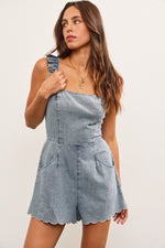 Sunkissed Spell Scalloped Trim Denim Romper- Light Wash