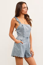 Sunkissed Spell Scalloped Trim Denim Romper- Light Wash