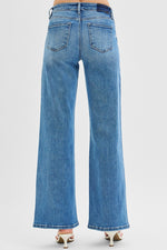 Risen Wide Leg Low Rise Jeans - Medium Wash