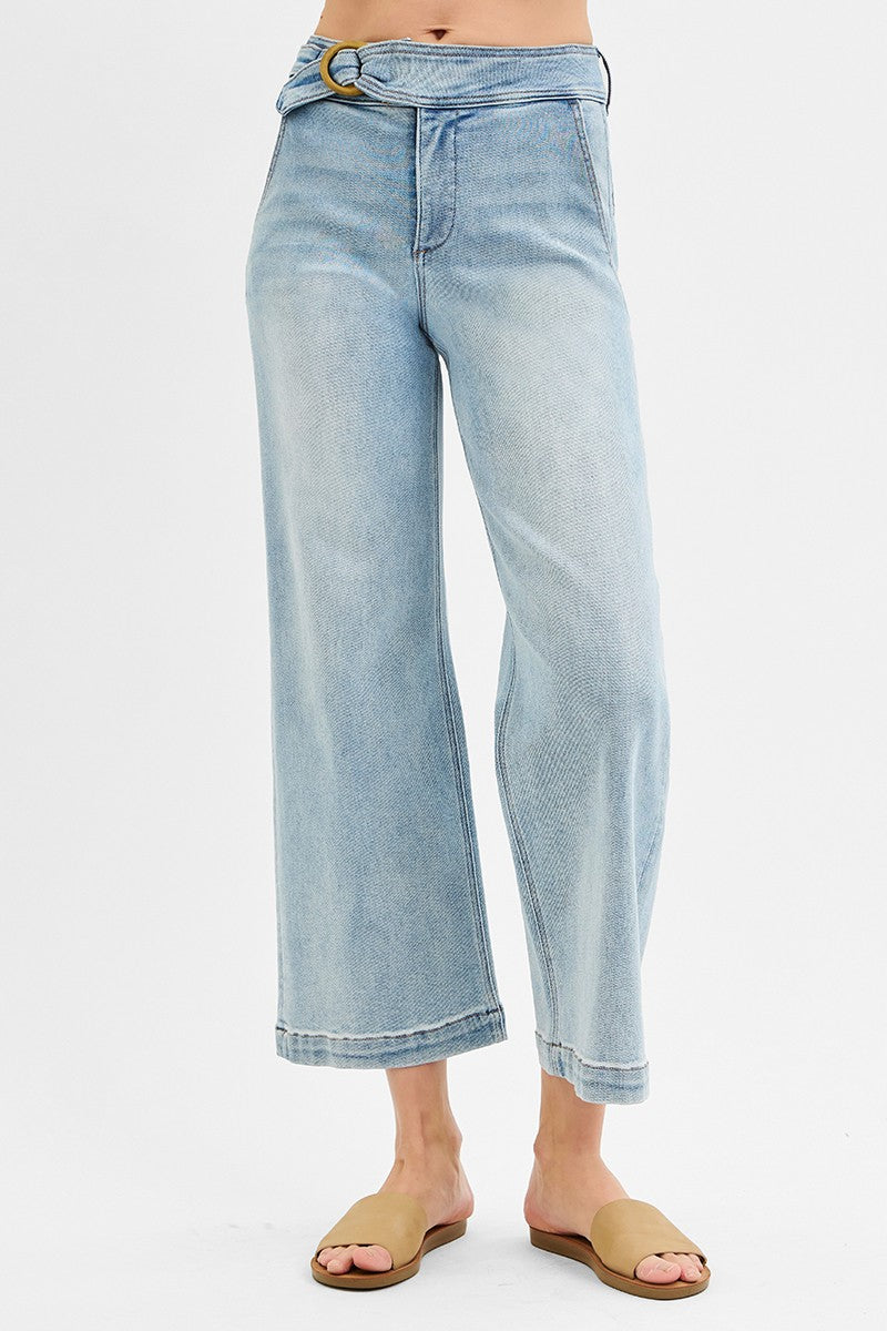 Risen Jeans Extended Front Crop Wide Leg Pants- Light Wash