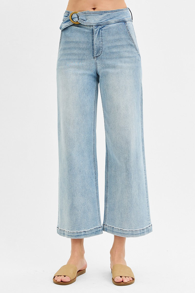 Risen Jeans Extended Front Crop Wide Leg Pants- Light Wash