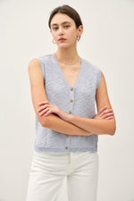 Heaven Sent Knit Button Front Vest (Extended Sizing)- Sky