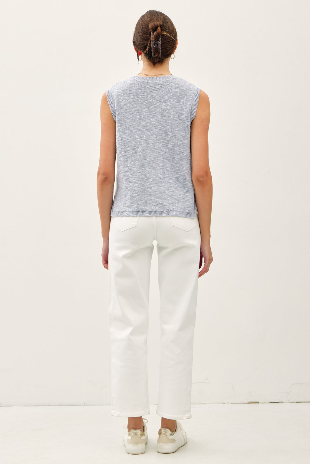 Heaven Sent Knit Button Front Vest (Extended Sizing)- Sky