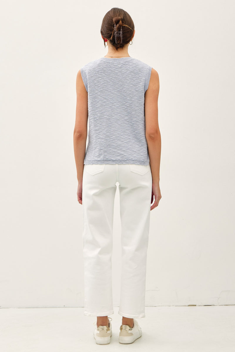 Heaven Sent Knit Button Front Vest (Extended Sizing)- Sky