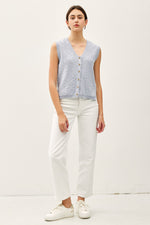 Heaven Sent Knit Button Front Vest (Extended Sizing)- Sky