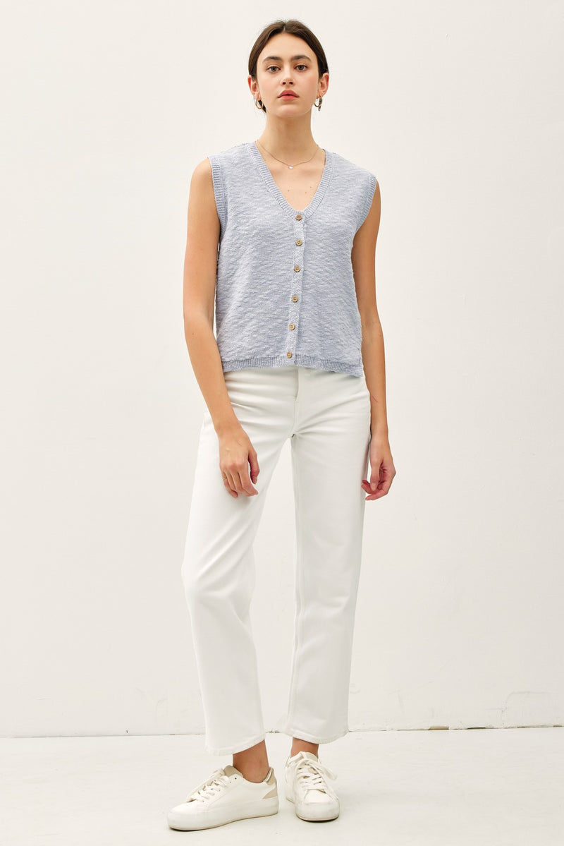 Heaven Sent Knit Button Front Vest (Extended Sizing)- Sky