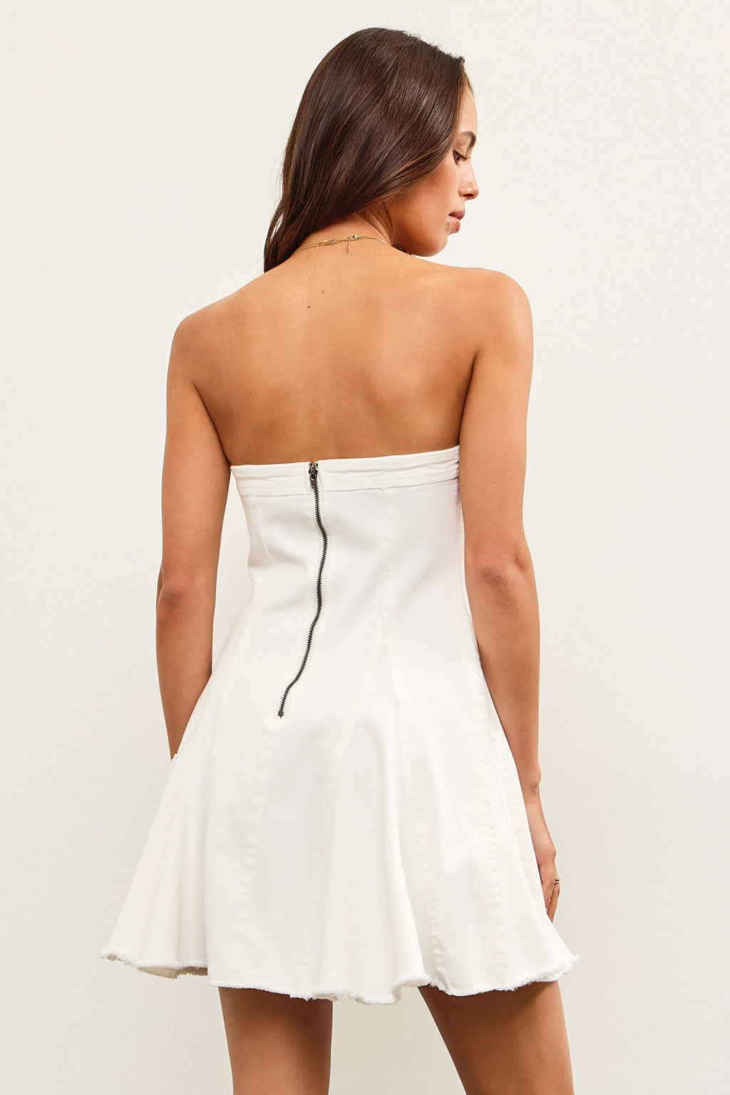 Mustard Seed Raw Hem Strapless Mini Denim Dress - White