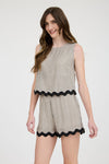 Wavy West Stripe Scallop Hem Sleeveless Top- Black/Khaki